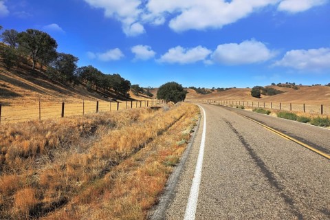 The road goes the distance. A great American highway fenced fence