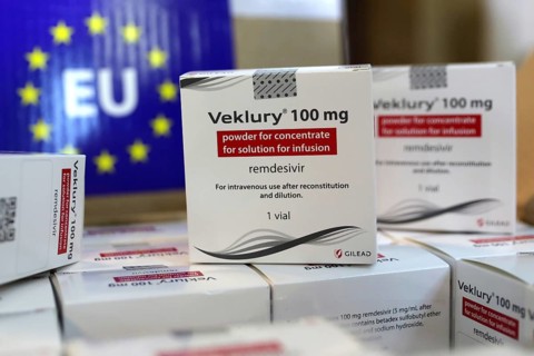 Sofia, Bulgaria - 29 October, 2020: Veklury remdesivir medication packs for the treatment of