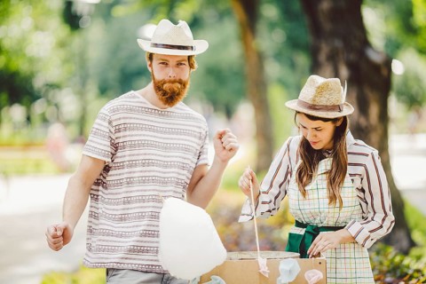 Theme is a family small business cooking sweets. A pair of lovers A young man and woman trader in