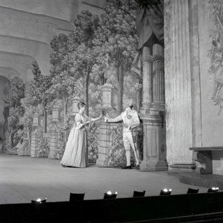 As if in the 18th century. Actors Jarl Kulle and Maj-Britt Nilsson in a scene taken inside the