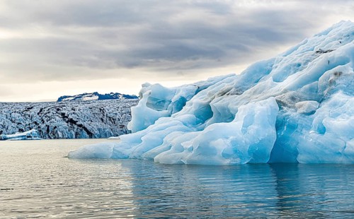 Blue icebergs in the Jokulsarlon Glacier Lagoon Iceland