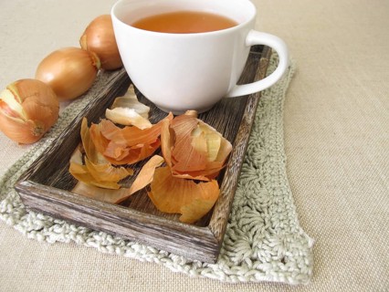 A cup of healthy onion skin tea, tea made from onion skins