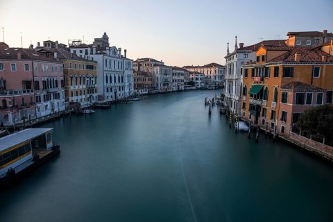 Evening light, view of the Grand Canal from the Ponte dell' Accademia, long exposure, Venice, Italy