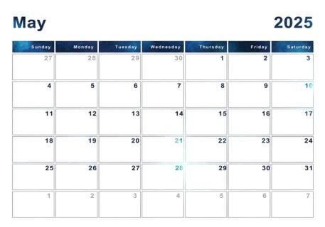 May 2025 calendar, week start Sunday, modern design