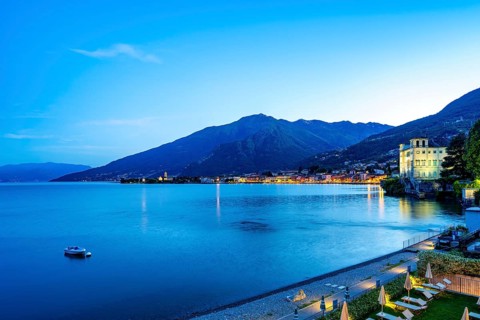 A view of Lake Como from Gravedona from a hotel on the beach