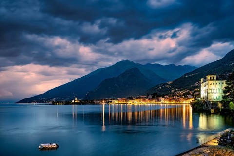 A strong thunderstorm over Lake Como in Gravedona