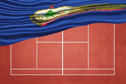 Vermont Flag on Clay Tennis Court, Sports Symbol