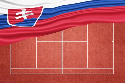 Slovakia Flag on Clay Tennis Court, Sports Symbol
