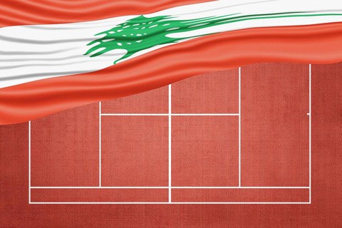 Lebanon Flag on Clay Tennis Court, Sports Symbol
