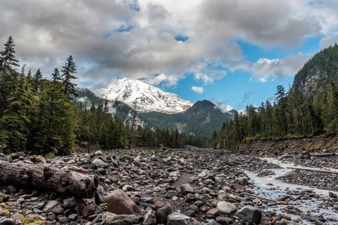 Great view on Mt Rainier from Nisqually river, USA