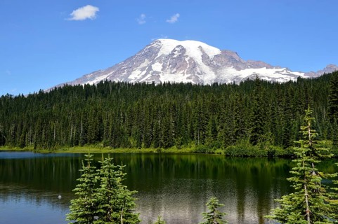 Panorama Lake in Mount Rainier National Park, Washington, USA. Panorama with lake in Mount Rainier