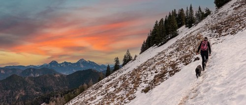 Hiking during early spring in the Bavarian alps near Tegernsee, Germany