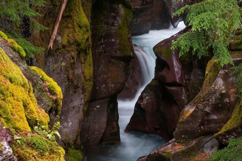 Long exposure of the Avalanche Creek in the Glacier National Park in Montana Usa