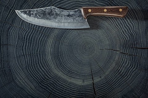 Big Meat Knife On Bog Oak Texture