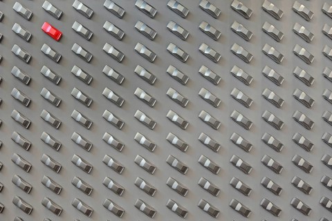 Modern art, wall design with mini cars, Pinakothek der Moderne, Munich, Bavaria, Germany