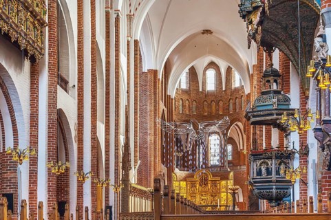Roskilde Cathedral is the most important church in Denmark. Interior, nave