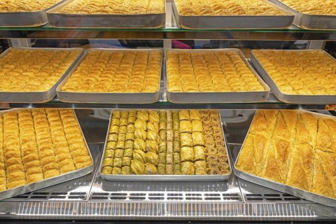 Traditional Dessert Baklava in Trays Turkish Cuisine, Serbia