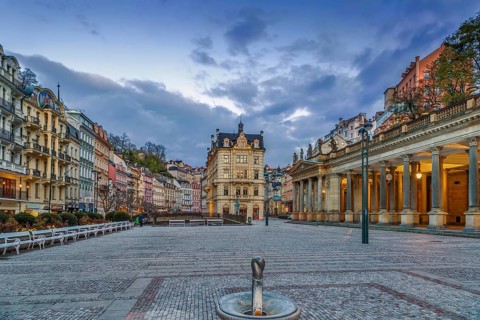Square in Karlovy Vary city center, Czech republic