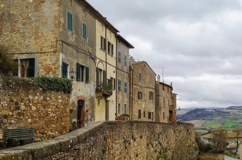 The Southern Walls of Pienza with houses, Italy