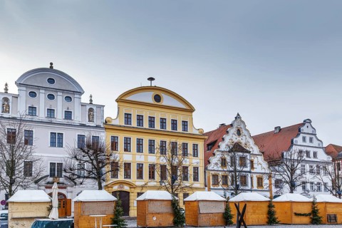 Historic houses on Karlsplatz in Neuburg an der Donau, Germany