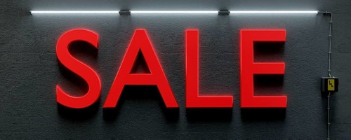3d illustration of a underground wall with neon lights and word sale