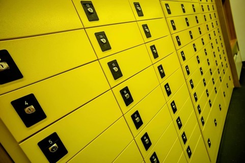 A self-service zone in an Austrian post office. PO boxes and parcel machines Austria