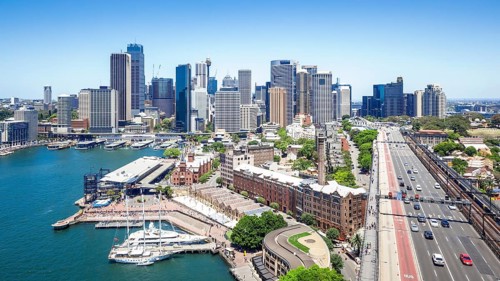 A nice view to the city of Sydney from the Harbor Bridge