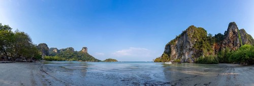 A panorama picture of Railay Beach East, Ao Nang, when the tide is low
