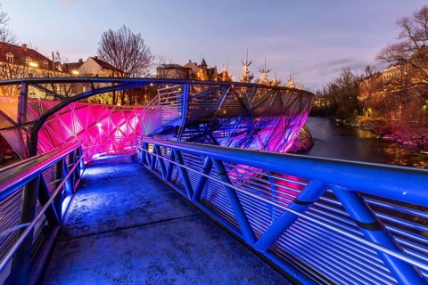 Advent atmosphere, illuminated Murinsel, Graz, Styria, Austria