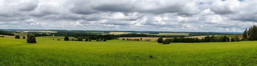 Panoramic view of meadows and woods, region Vysocina, Czech republic