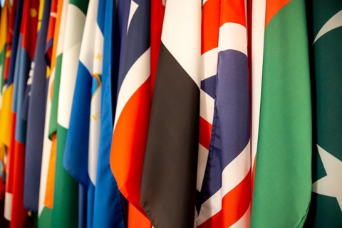 Some world national flags shot from an angle