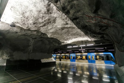 STOCKHOLM, SWEDEN - 22nd of May, 2014. Stockholm subway, Sweden Interior of stadshagen