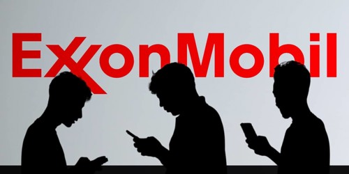 ExxonMobil Corporation Logo on a mobile screen stock image. It's a major multinational publicly