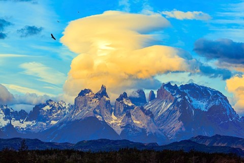 Chile. Torres del Paine National Park. The massive granite towers of Cuernos del Paine. Incredible