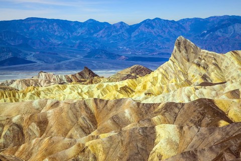 Zabriskie Point is part of the Amargosa Range. Death Valley in California, USA. Magnificent erosion