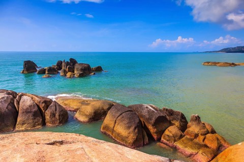 Lamai Beach in Koh Samui, Thailand. Huge smooth stones on the beach