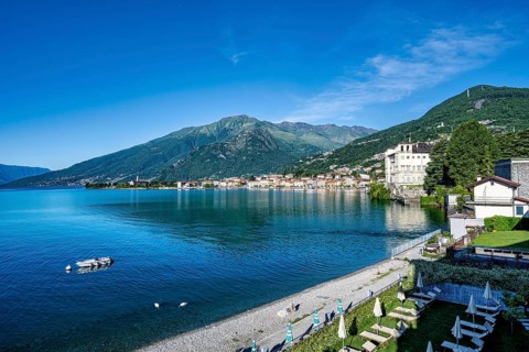 A view of Lake Como from Gravedona from a hotel on the beach
