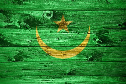 Mauritania flag on wooden planks background wood flag