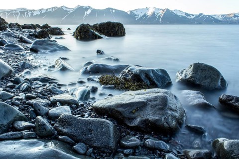 Time exposure of stones in the Westfjords coast, Iceland