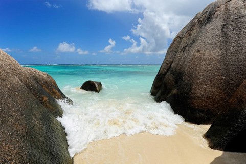Granite rocks washed out on Anse Source d'Argent beach, Union Estate National Park, La Digue
