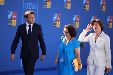 Spain, Madrid - 30 June, 2022: French President Emmanuel Macron (L) attends the NATO summit in