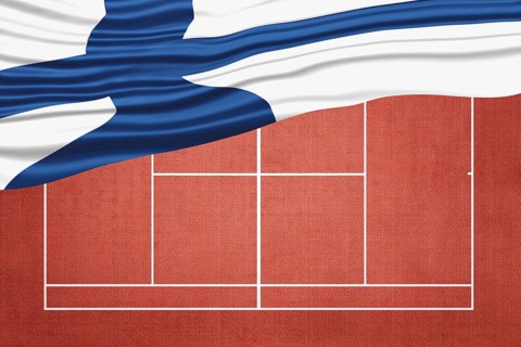 Finland Flag on Clay Tennis Court, Sports Symbol