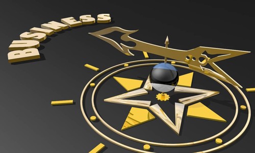 Red arrow of a compass pointing to the word business. 3D Rendering. Estonia business metaphor