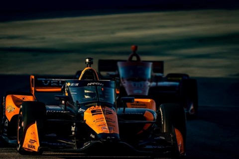 As the sun starts to set, NTT INDYCAR SERIES driver, PATO OWARD (5) (MEX) of Monterey, Mexico races