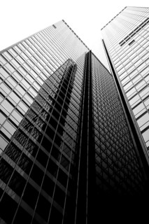 The view from below of the modern Kastor tower block on Friedrich-Ebert-Anlage in the Gallus