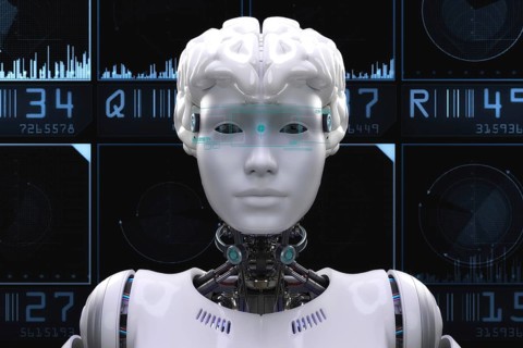 Artistic 3D illustration of a robot with artificial intelligence