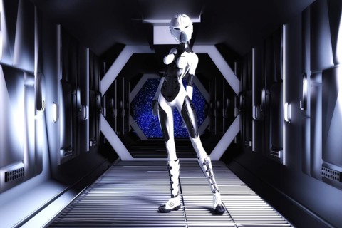Artistic 3D illustration of a science fiction scene