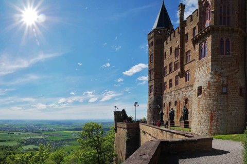 Panoramic view from the Scharfeck bastion, Margrave Tower and Michael Tower, Hohenzollern Castle