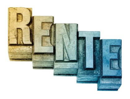 The word Rente, German for pension, Hot metal printing setting, old letters made of lead for