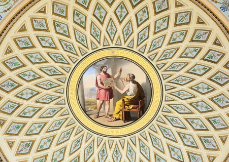 ST. PETERSBURG - JUNE 30, 2011: A ceiling painting in the Italian Fine Art Room. Today the